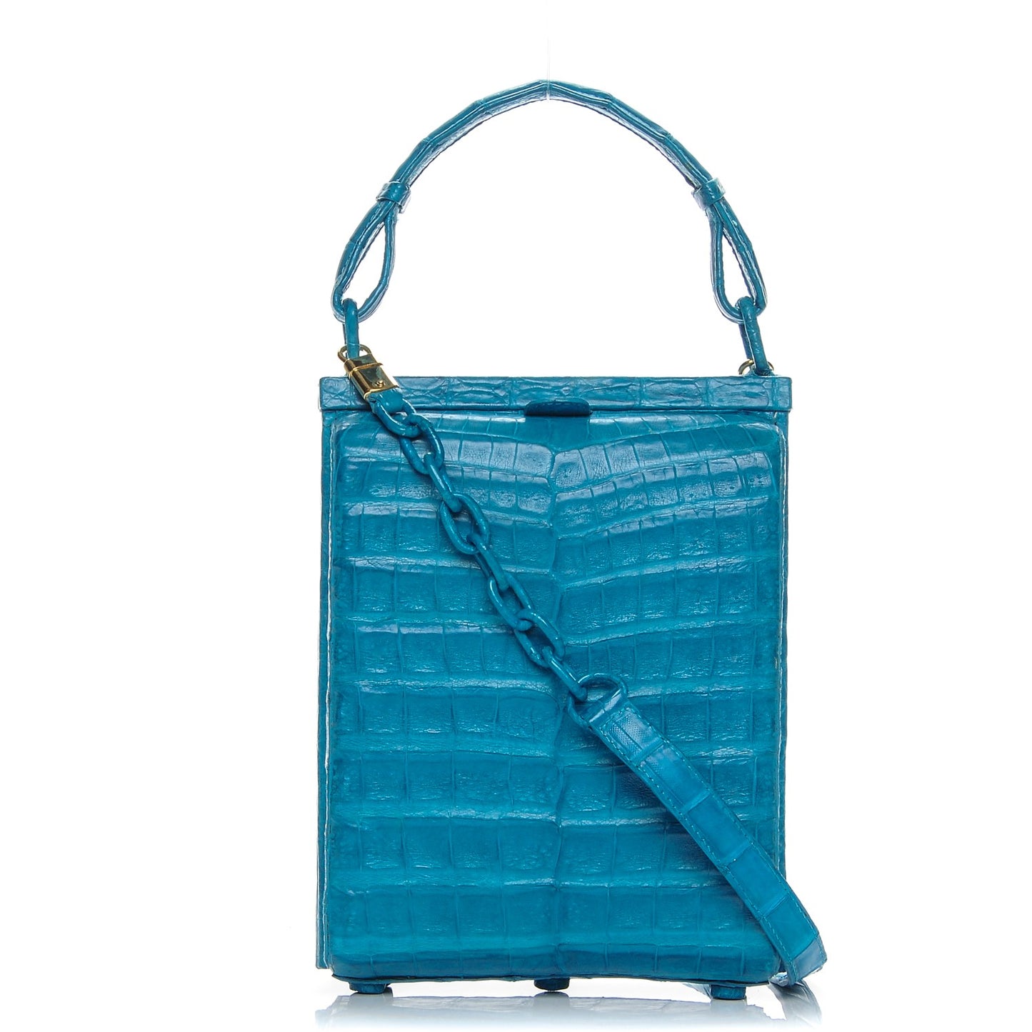 Crocodile Top Handle Box Bag Blue