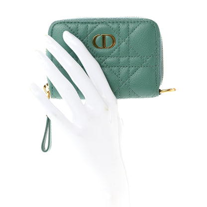 Christian Dior Grained Calfskin Supple Cannage Caro Compact Zip Card Wallet Vert Tundra 2 of 8