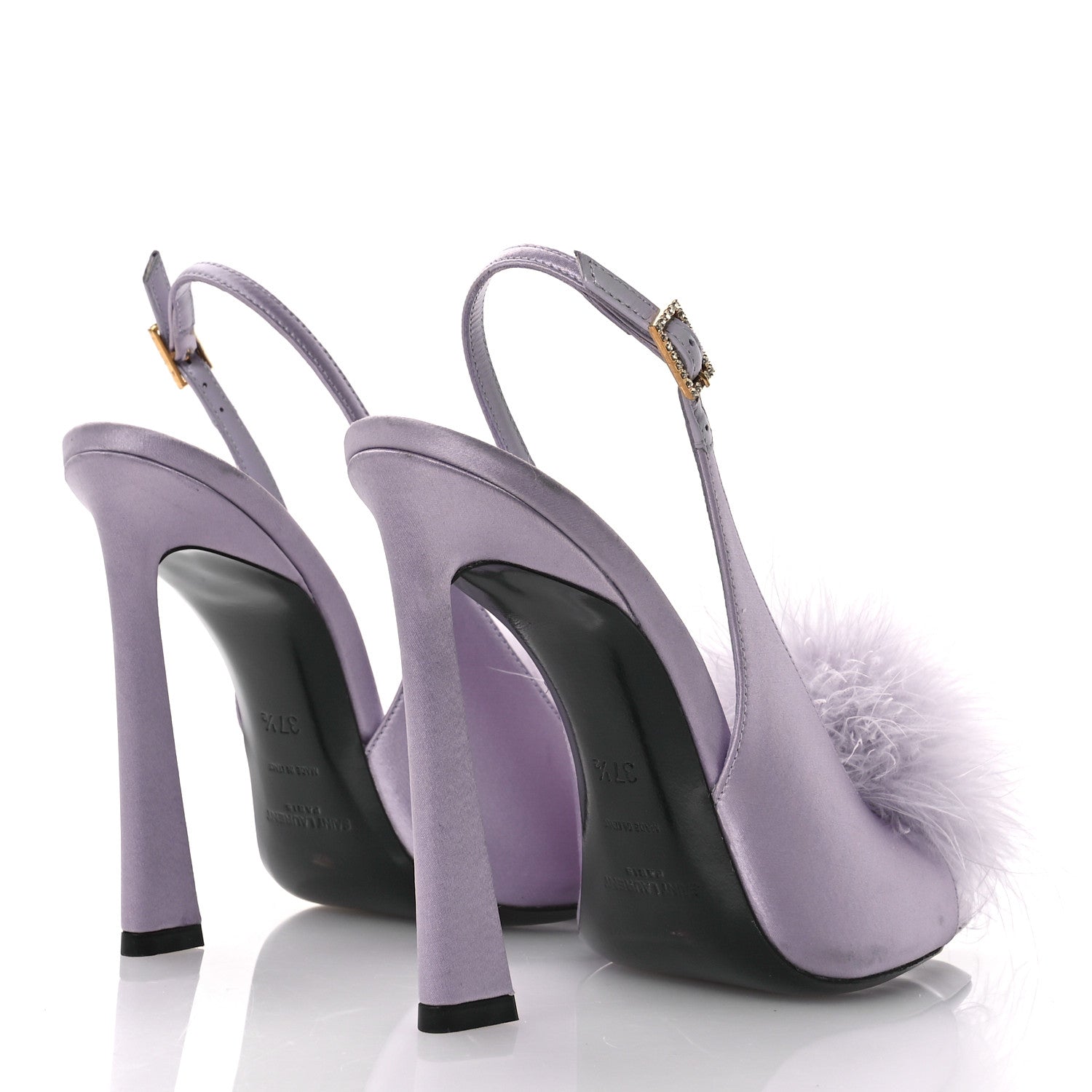 Saint Laurent Crepe Satin Mae Feathered Sandals Slight 37.5 Poly Grey 5 of 9