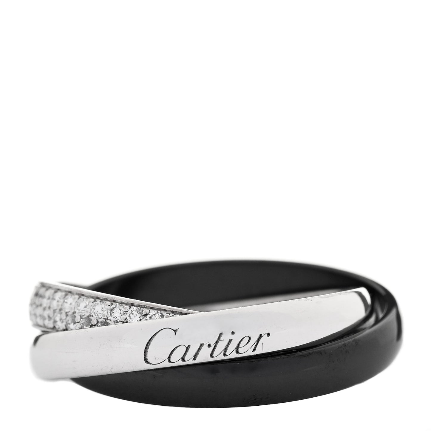 18K White Gold Platinum Diamond Ceramic Small Trinity Ring 53 6.25
