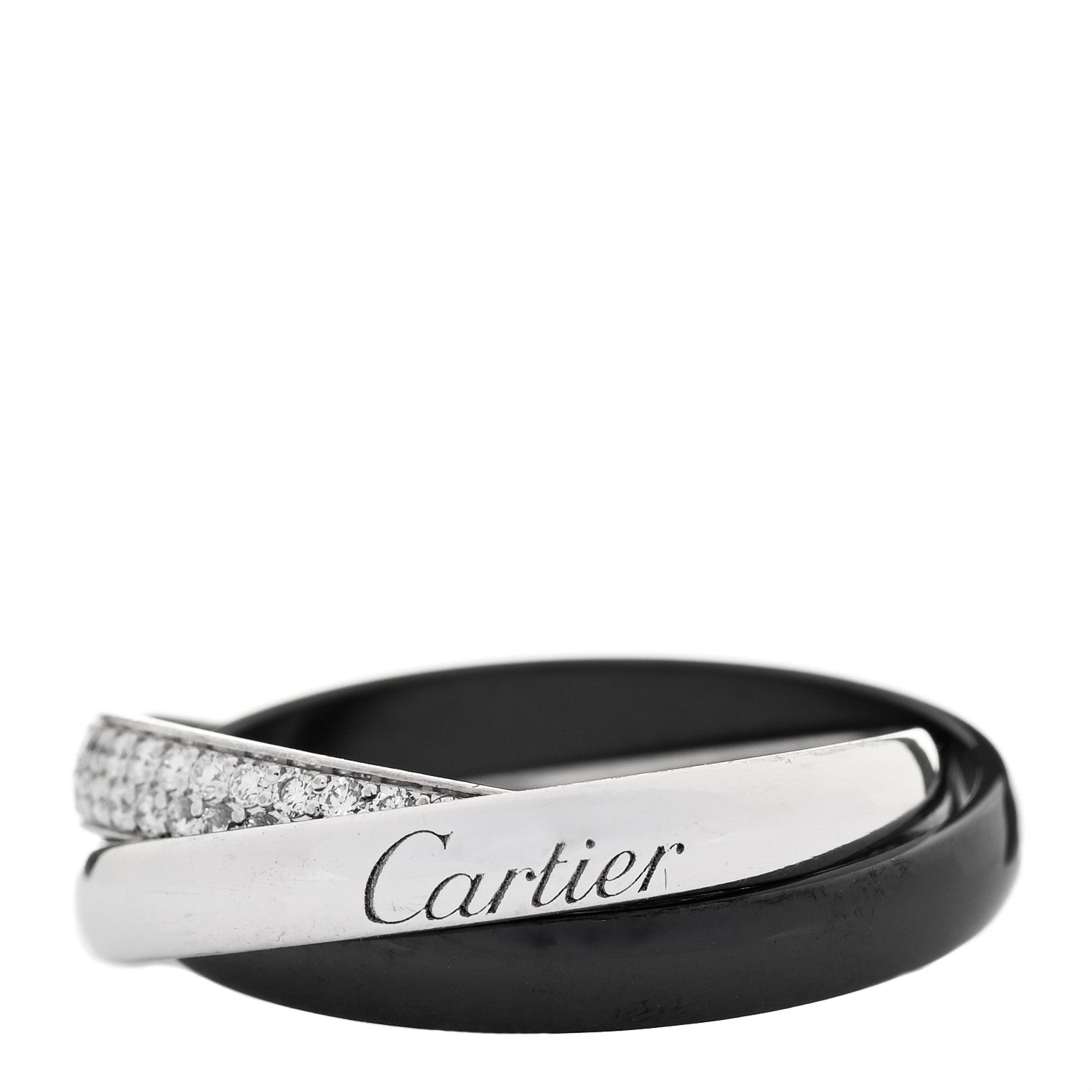 Cartier 18K White Gold Platinum Diamond Ceramic Small Trinity Ring 53 6.25 1 of 5