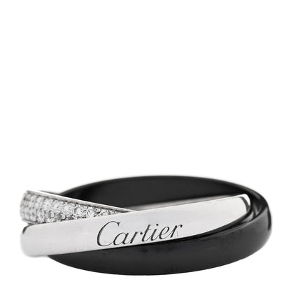Cartier 18K White Gold Platinum Diamond Ceramic Small Trinity Ring 53 6.25 1 of 5