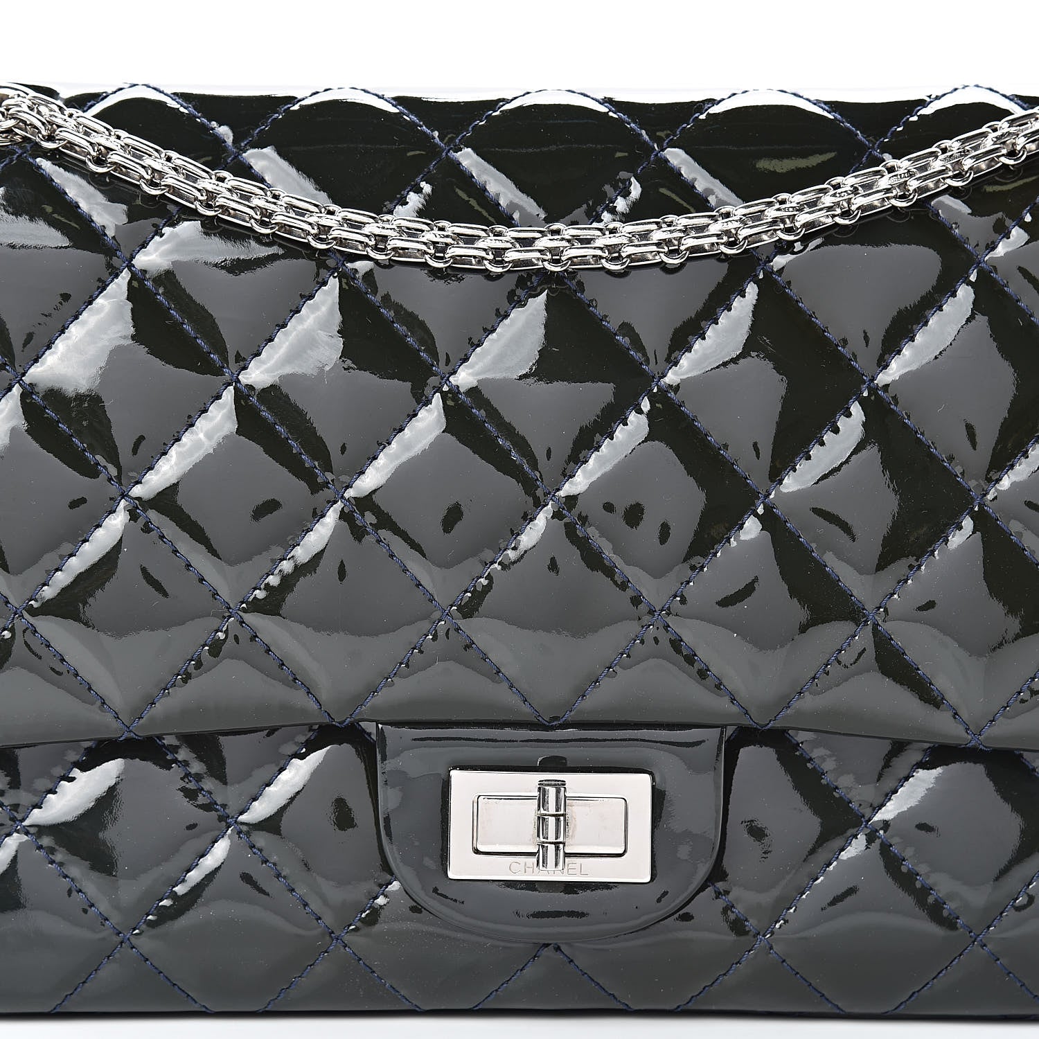 Chanel Patent Quilted 2.55 Reissue 227 Flap Dark Blue 8 of 14