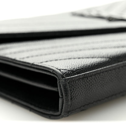 Saint Laurent Grain De Poudre Matelasse Chevron Monogram Monochrome Chain Wallet Black 8 of 11