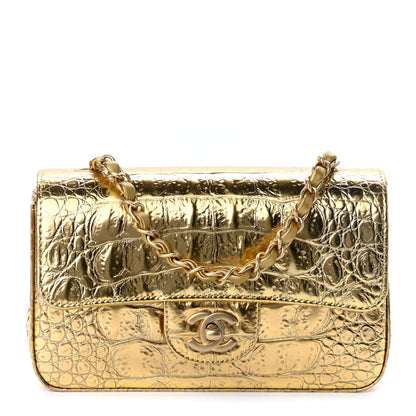Chanel Metallic Calfskin Crocodile Embossed Cocodile Rectangular Mini Flap Gold 1 of 9