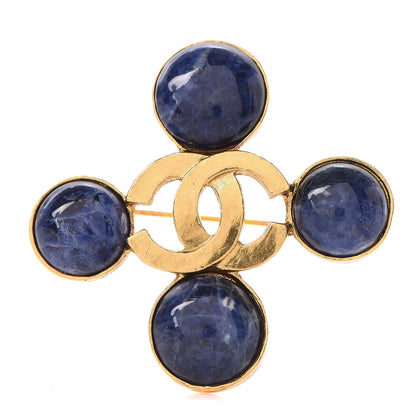 Chanel Gripoix CC Brooch Blue Gold 1 of 4