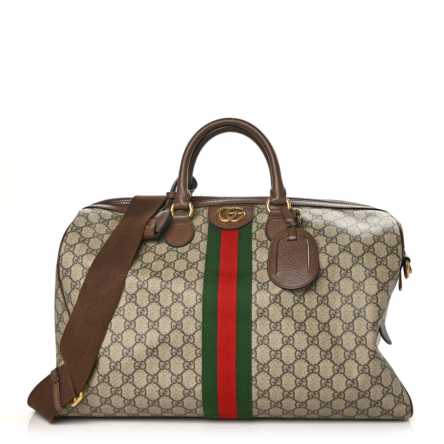 GG Supreme Monogram Textured Dollar Calfskin Web Medium Ophidia Carry-On Duffle Bag Beige Ebony New Acero