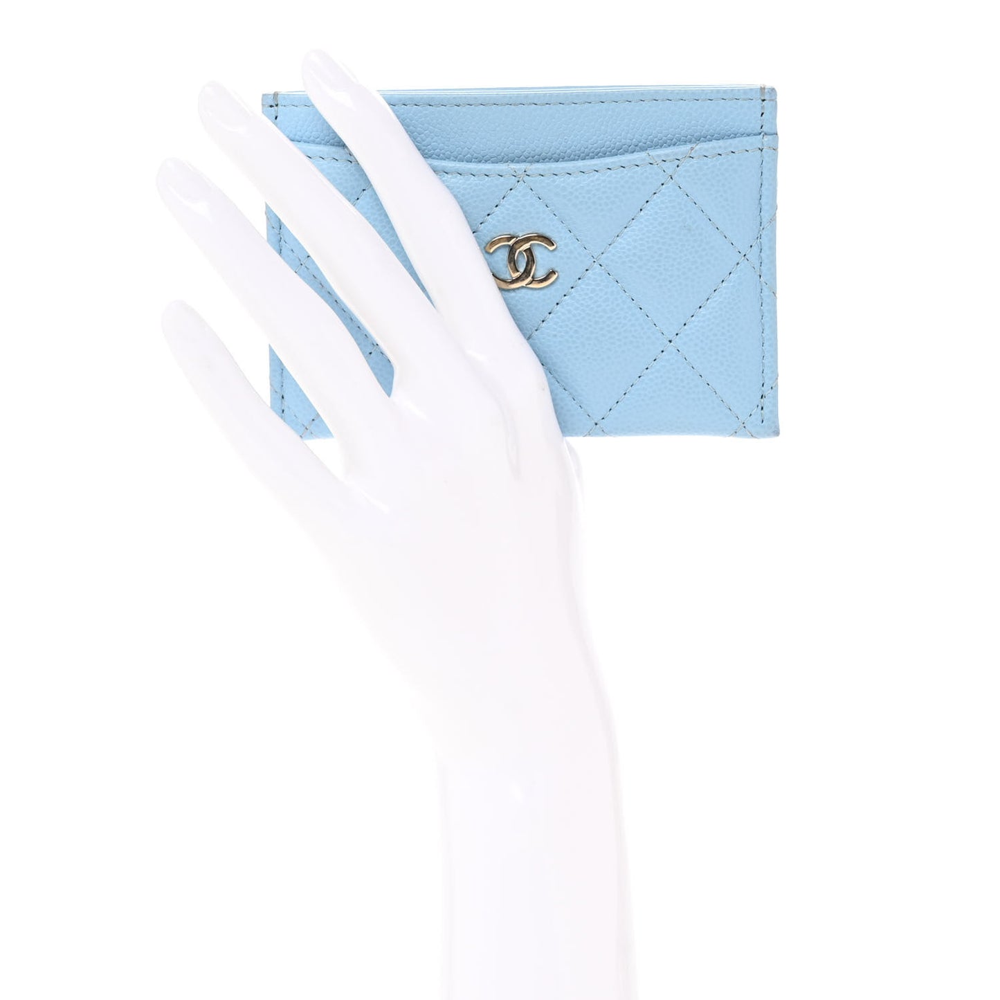 Caviar Quilted Card Holder Light Blue
