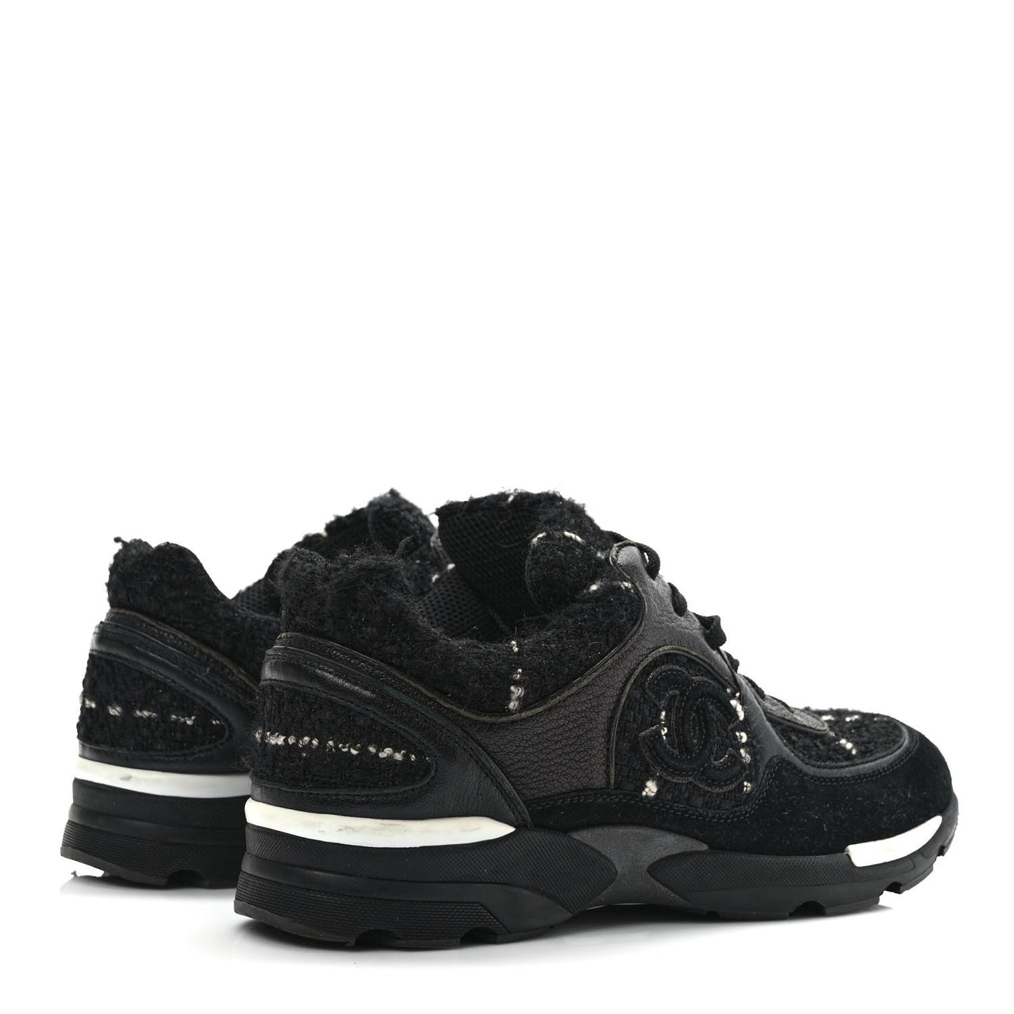 Tweed Suede Goatskin CC Sneakers 37.5 Black White