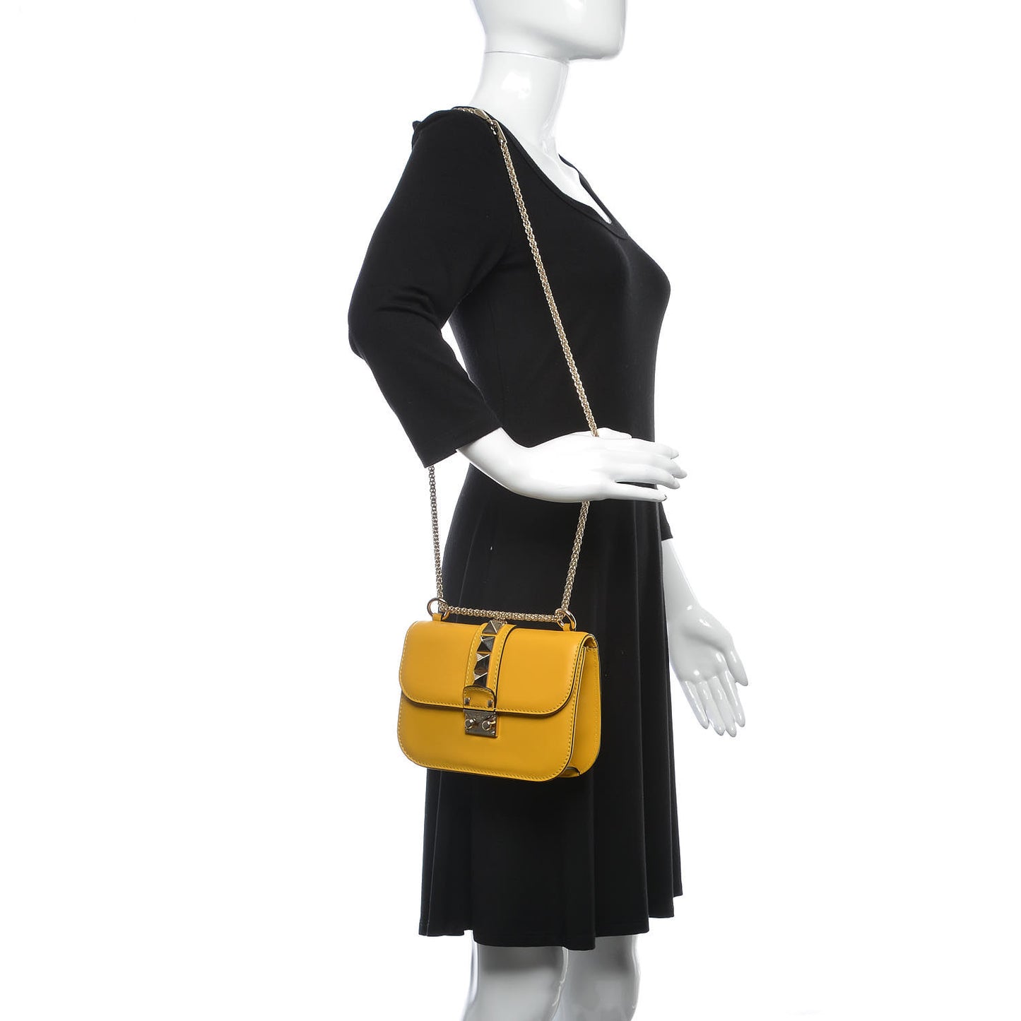 Vitello Small Glam Lock Rockstud Flap Naples Yellow