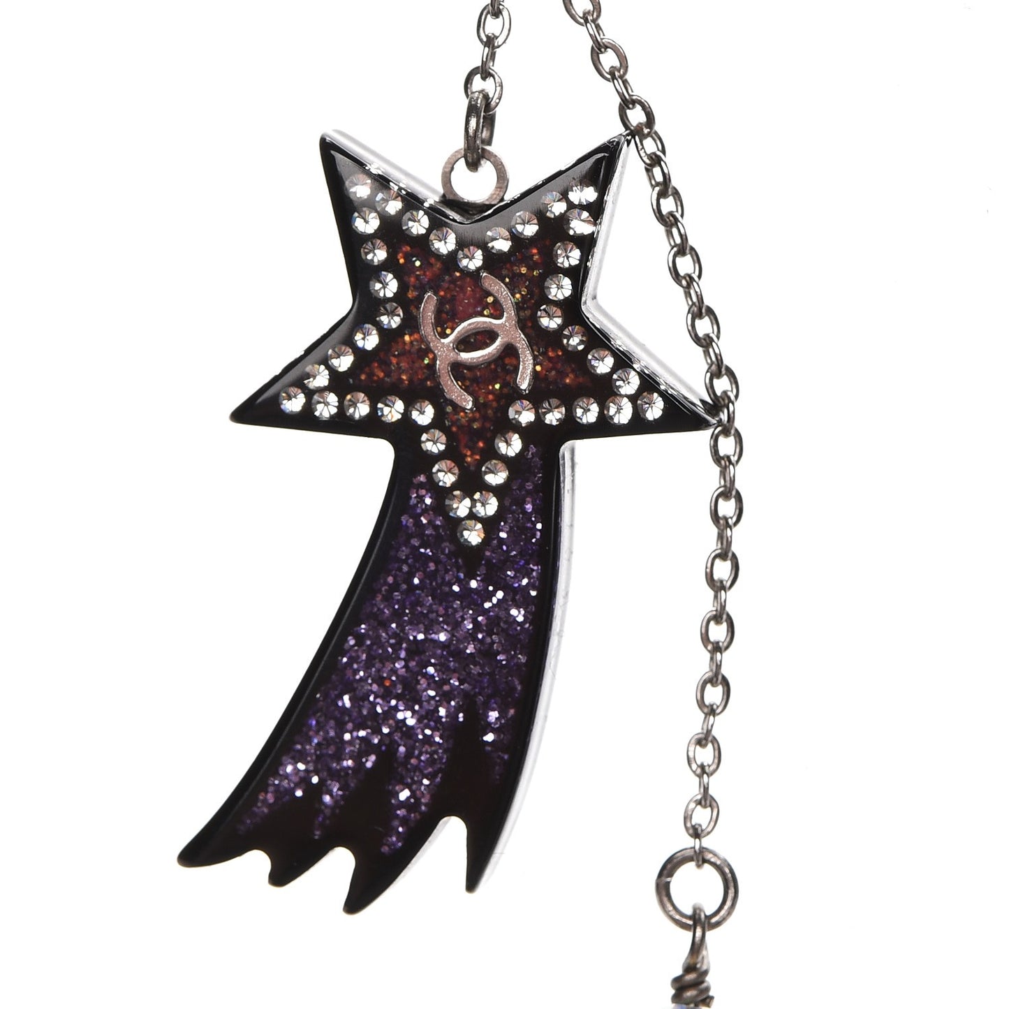 Crystal CC Shooting Star Dangle Earrings Silver Purple