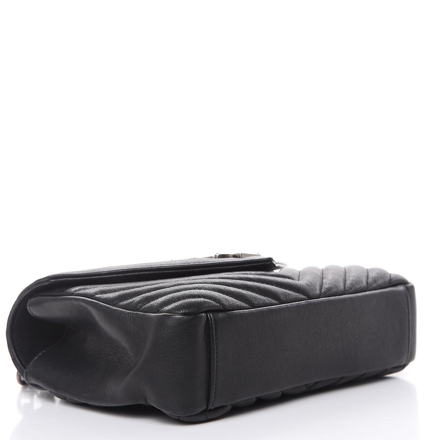 Sheepskin Matelasse Chevron Monogram Medium College Bag Black