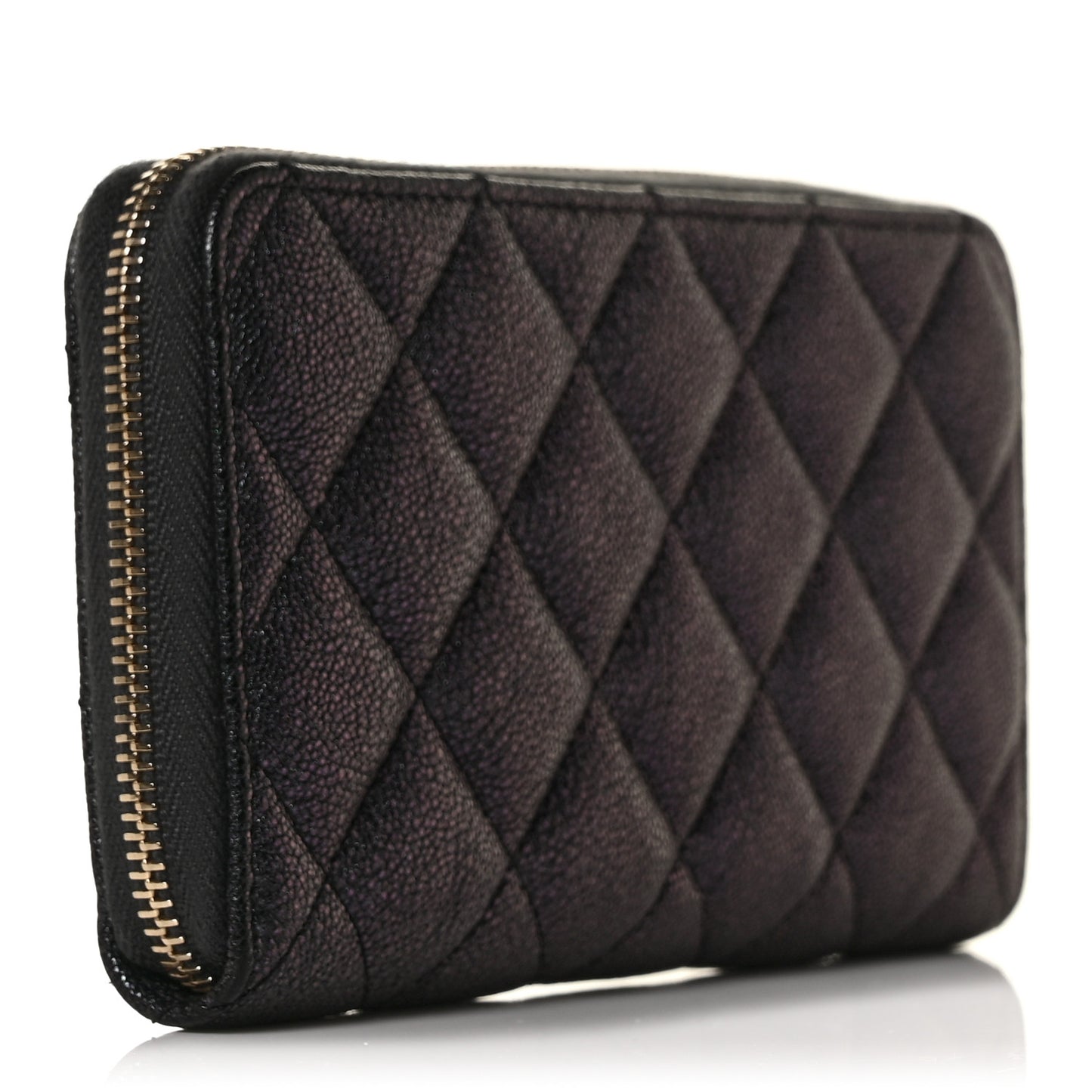 Iridescent Caviar Quilted Medium Zip Around Wallet Black
