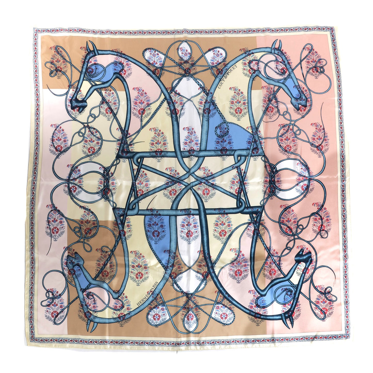 Silk Coup de Fouet Scarf 140 Rose Poudre Sable Blue Jean