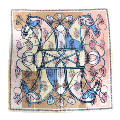 Hermes Silk Coup de Fouet Scarf 140 Rose Poudre Sable Blue Jean 1 of 5