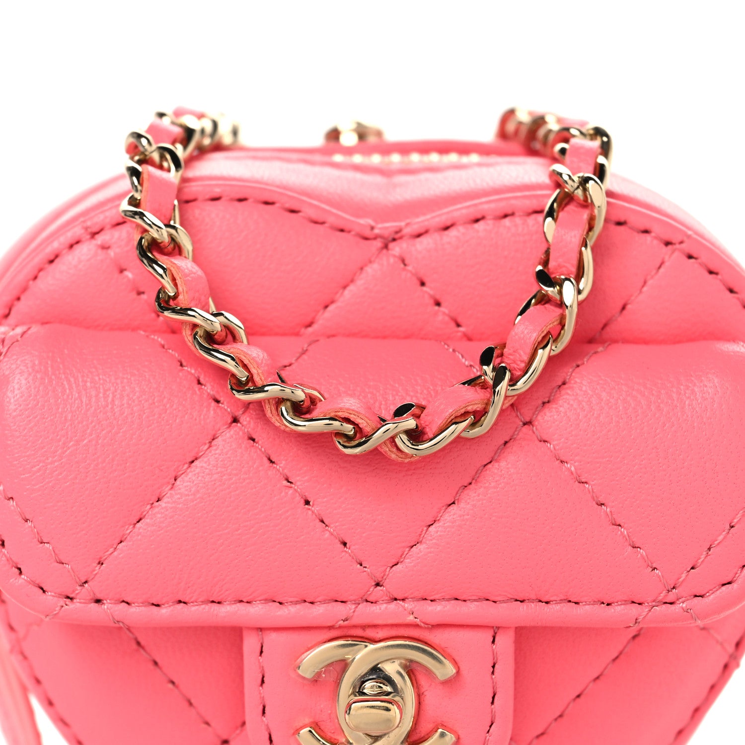 Chanel Lambskin Quilted CC In Love Heart Coin Purse With Chain  Pink 7 of 9