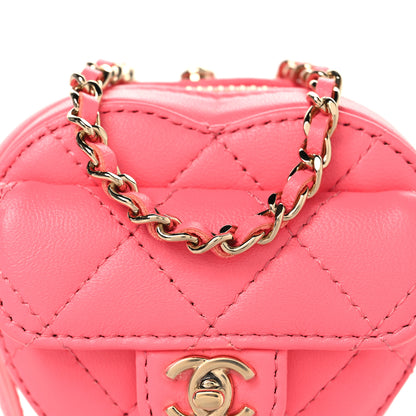 Chanel Lambskin Quilted CC In Love Heart Coin Purse With Chain  Pink 7 of 9