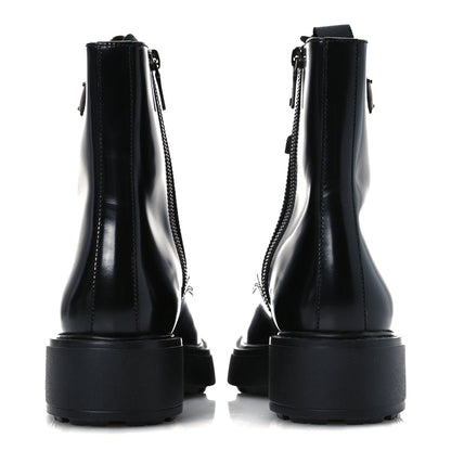 Prada Brushed Calfskin Triangle Combat Boots 39.5 Black 12 of 22