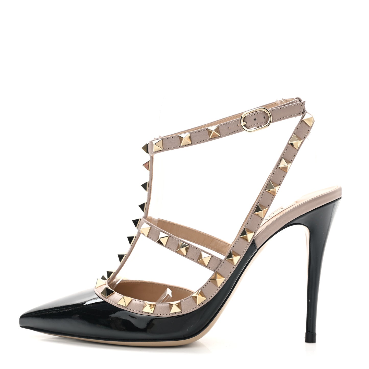 Patent Nappa Rockstud Ankle Strap 100mm Pumps 38 Black Poudre