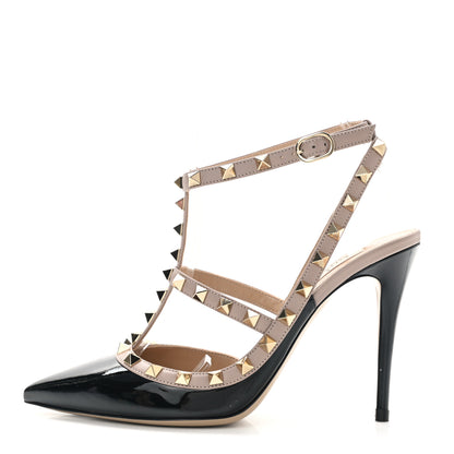 Valentino Garavani Patent Nappa Rockstud Ankle Strap 100mm Pumps 38 Black Poudre 1 of 8