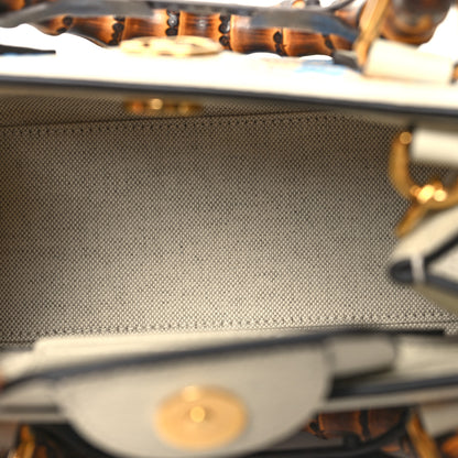 Gucci Raffia Textured Dollar Calfskin Web Houndstooth Mini Diana Tote Bag Light Blue Natural Deep Orange 5 of 10