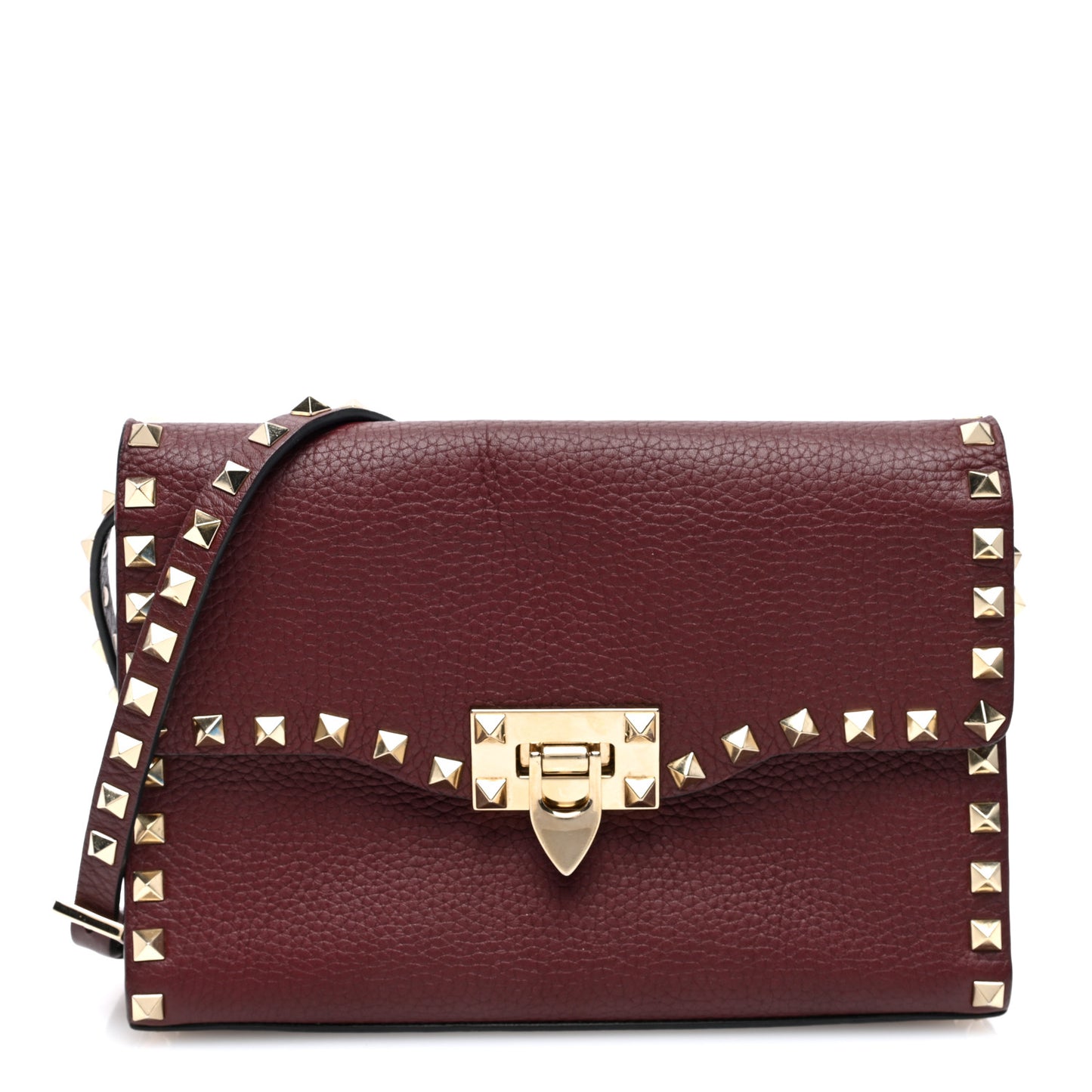 Pebbled Calfskin Medium Rockstud Flip Lock Crossbody Bag Rubin