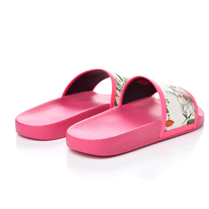 Gucci Canvas Flora Print Slide Sandals 38 Fluorescent Fuchsia 4 of 8