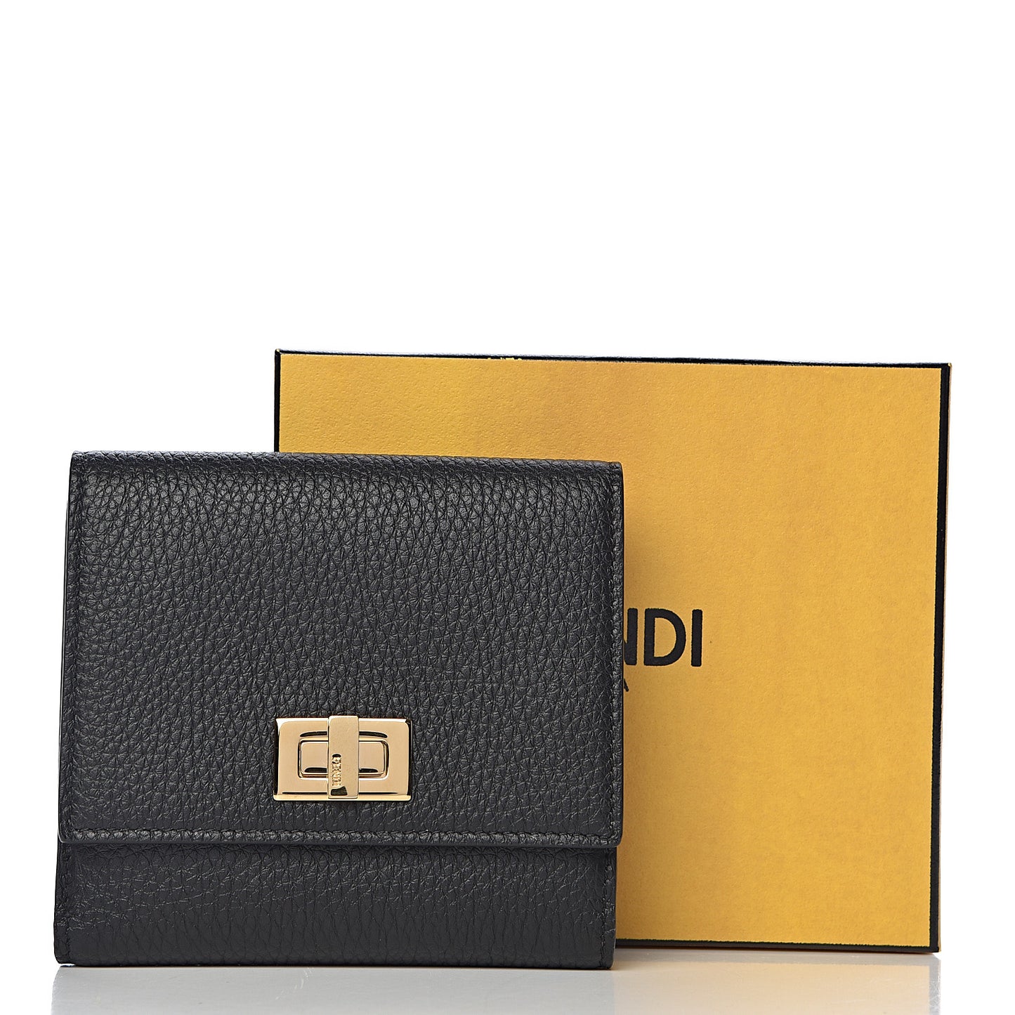 Cuoio Romano Vitello Grace Micro Peekaboo Tri-Fold Wallet Black Camelia