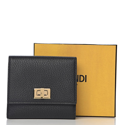 Fendi Cuoio Romano Vitello Grace Micro Peekaboo Tri-Fold Wallet Black Camelia 9 of 9
