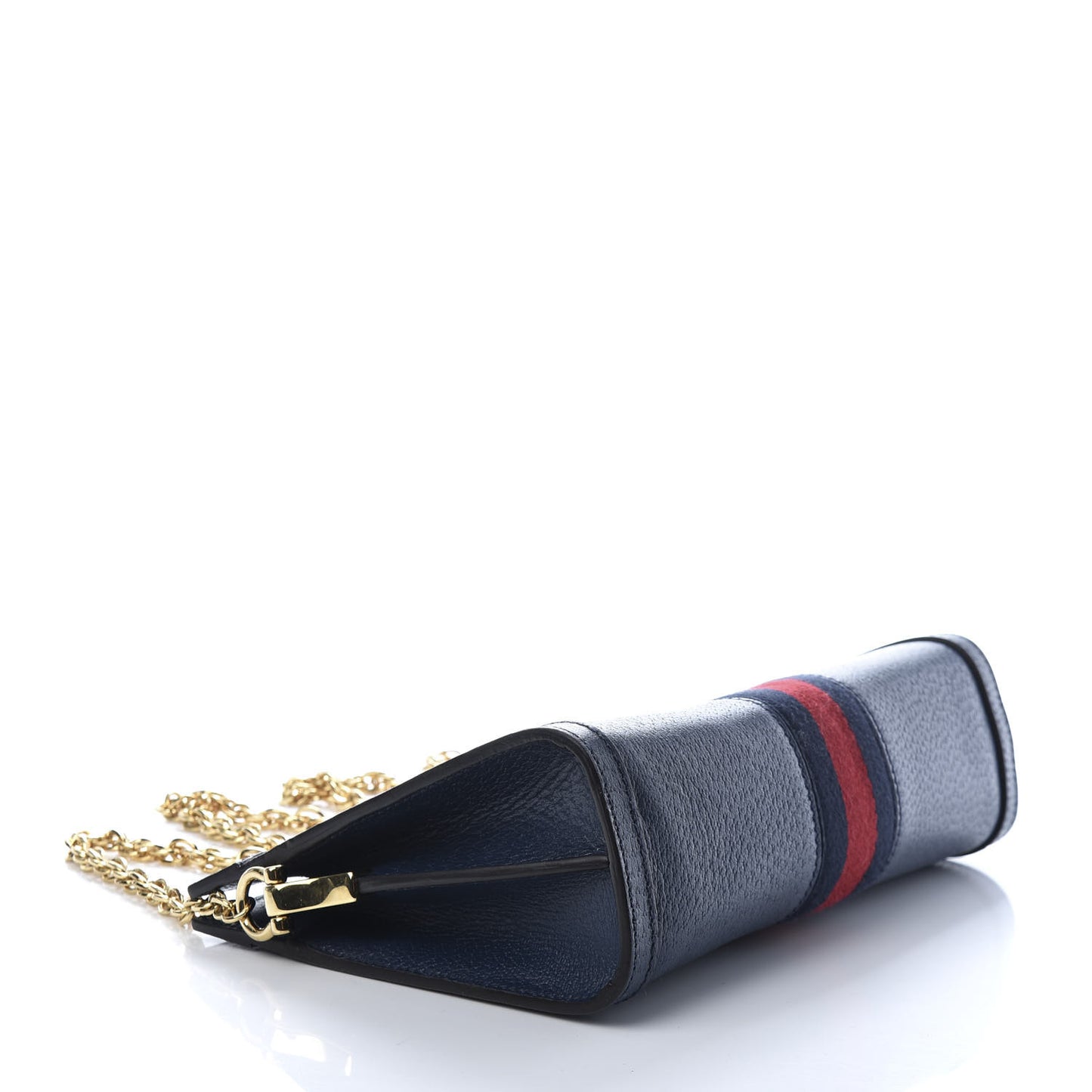 Textured Calfskin Web Small Ophidia Chain Shoulder Bag Blue Agata