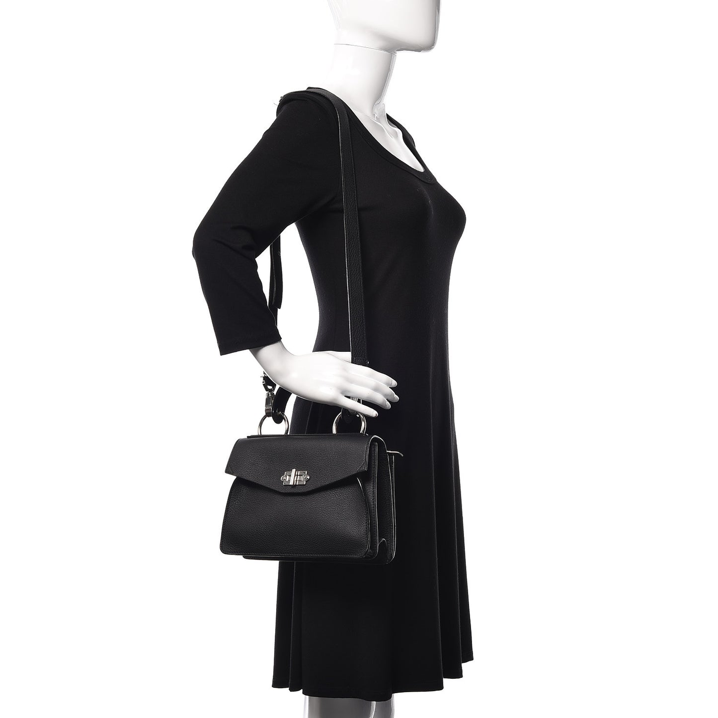 Pebbled Calfskin Small Hava Top Handle Bag Black