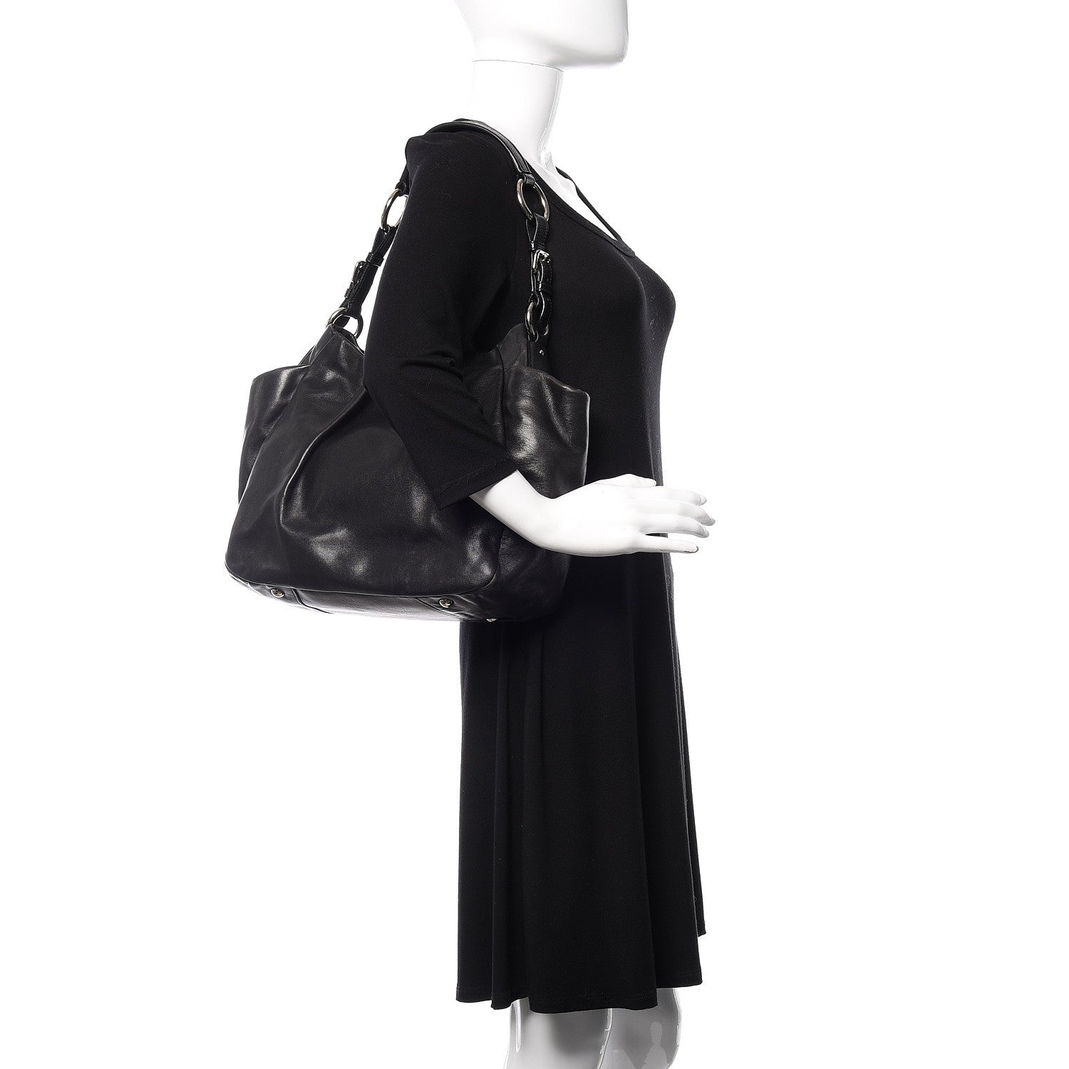 Prada Soft Calfskin Pleated Hobo Black 2 of 9