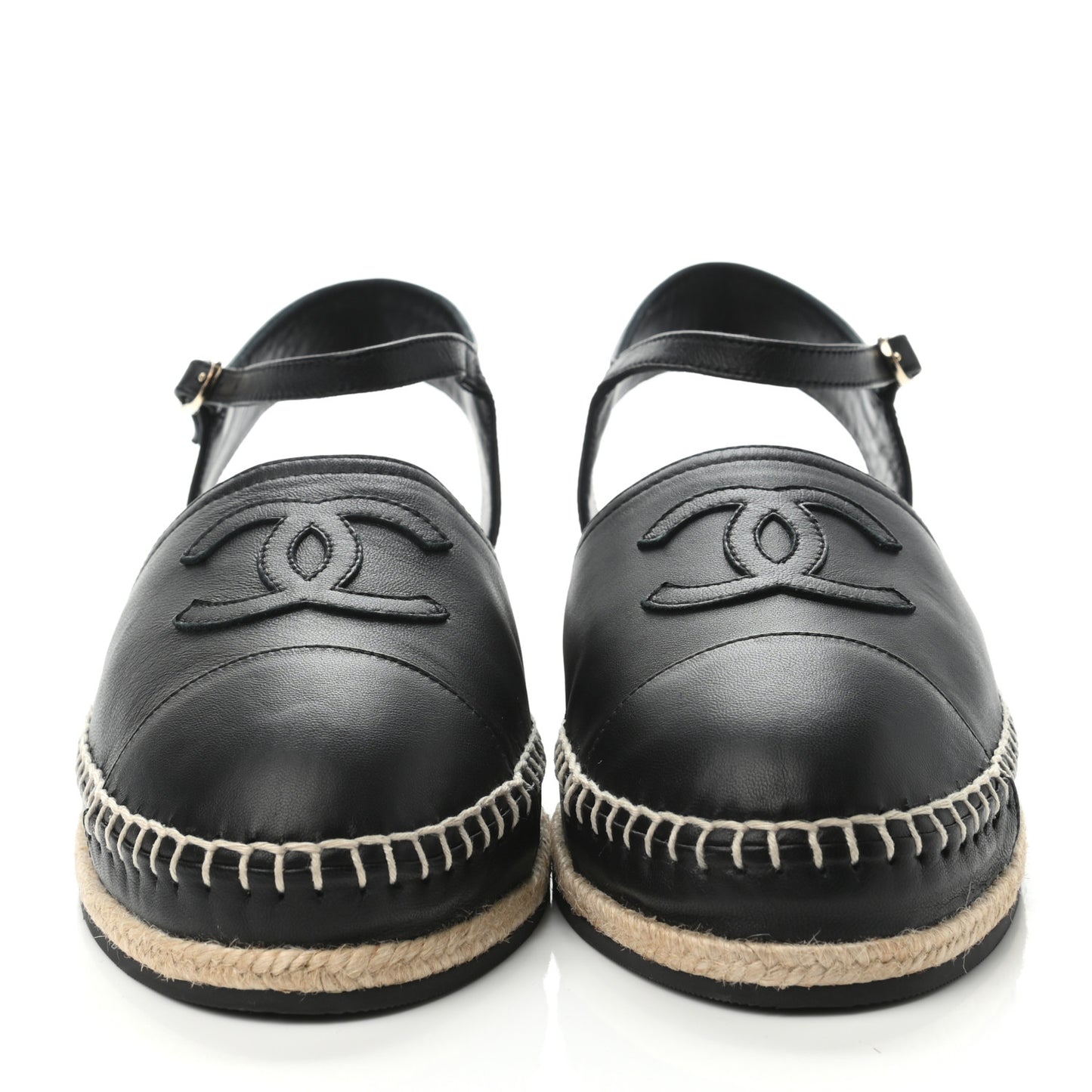 Lambskin Cap Toe CC Espadrilles Sandals 41 Black