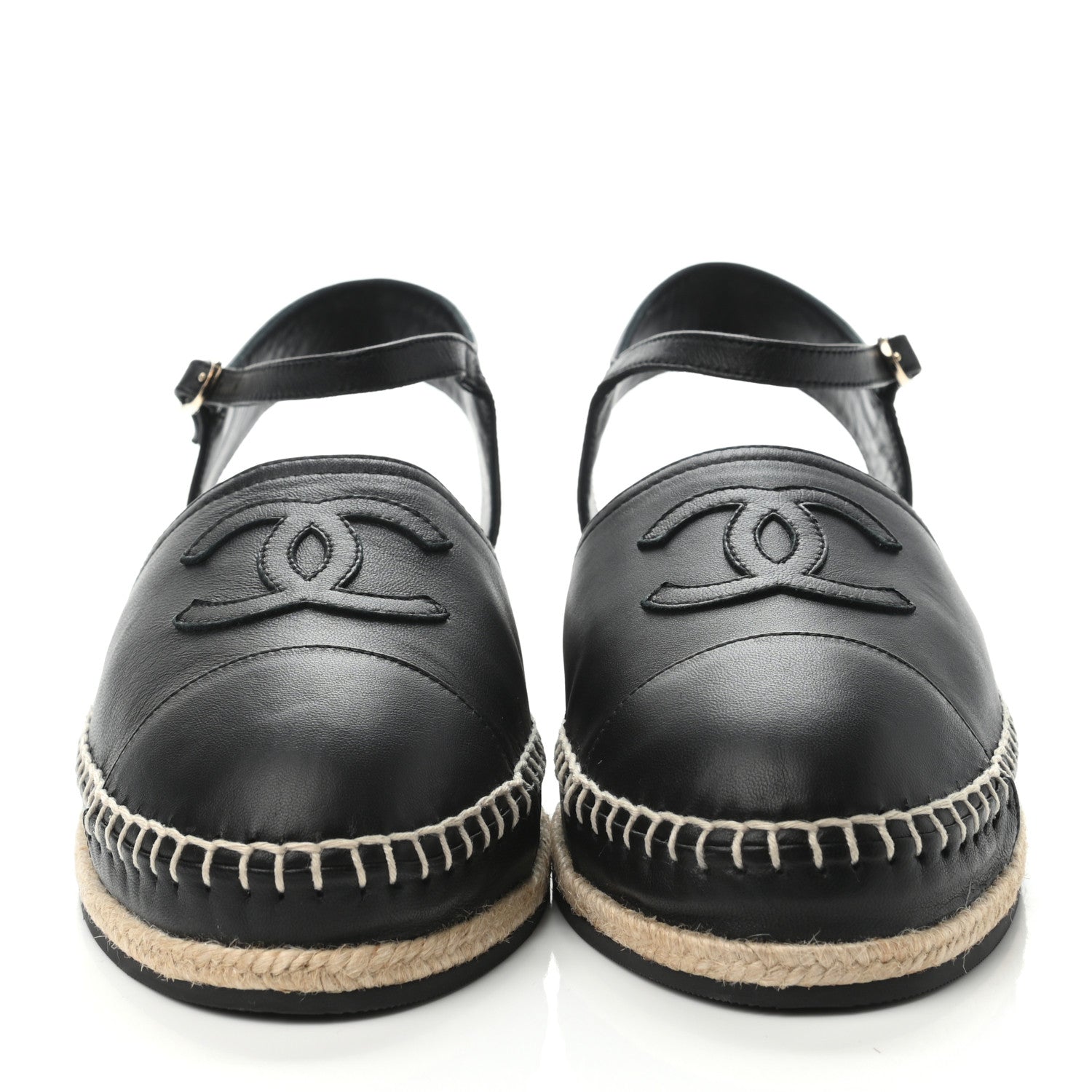 Chanel Lambskin Cap Toe CC Espadrilles Sandals 41 Black 2 of 4