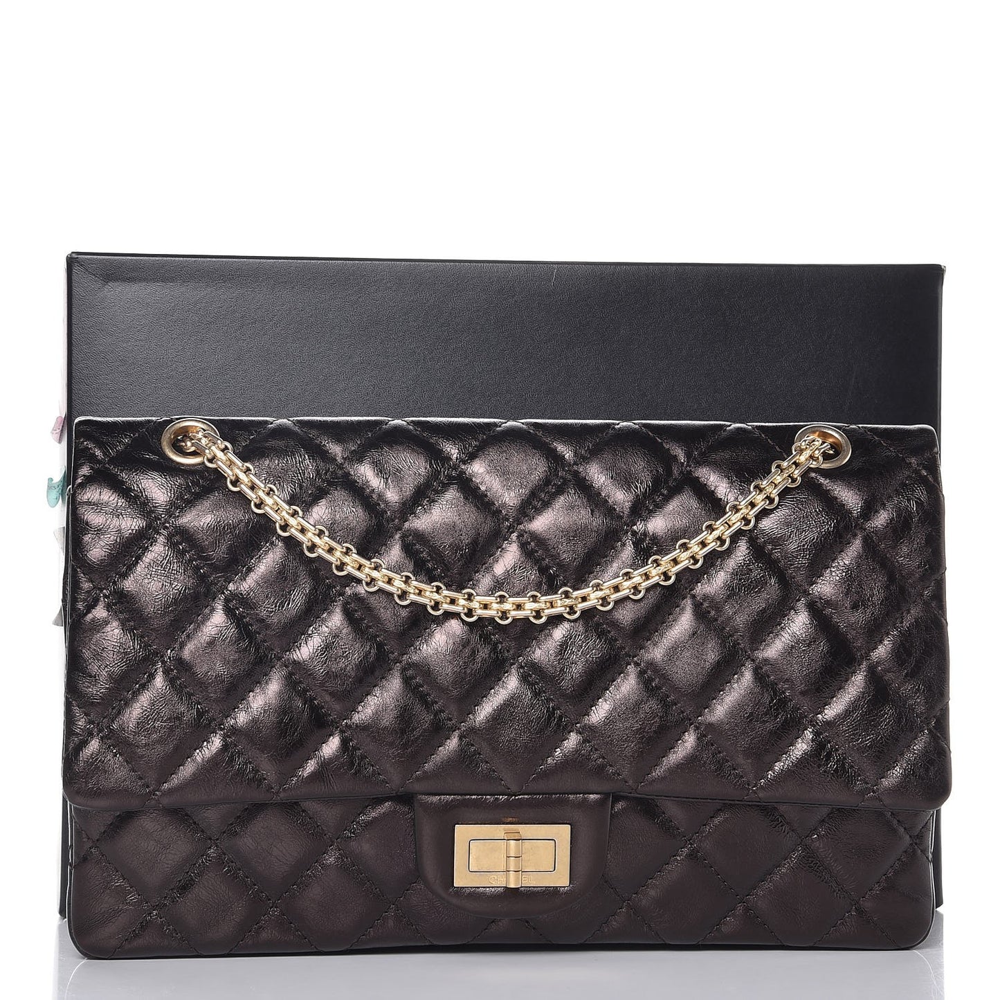 Glazed Aged Calfskin Quilted 2.55 Reissue 227 Flap Dark Brown