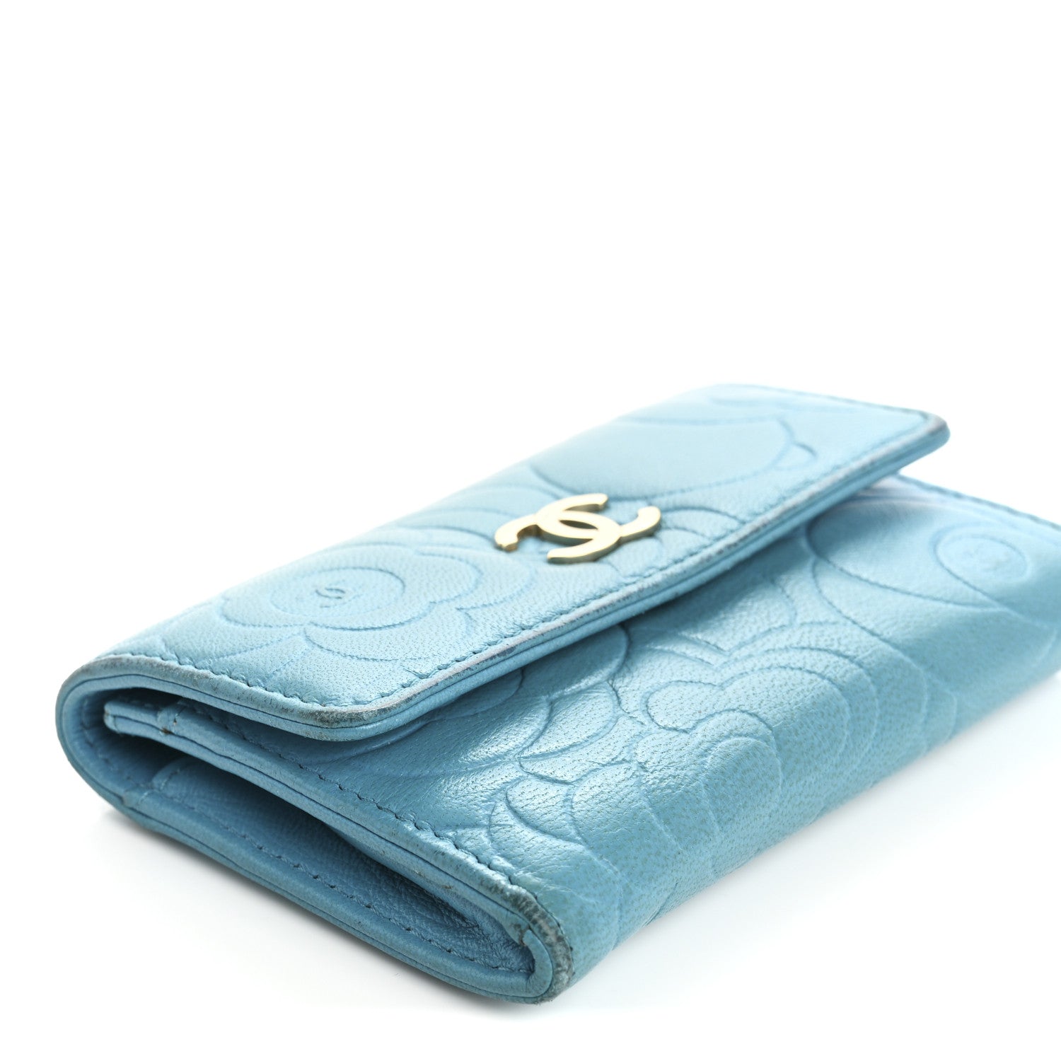 Chanel Lambskin Camellia Embossed Flap Card Holder Blue 11 of 13