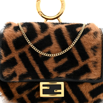 Fendi Sheared Sheepskin Vitello King FF Nano Baguette Charm Tobacco Moro Black 6 of 8