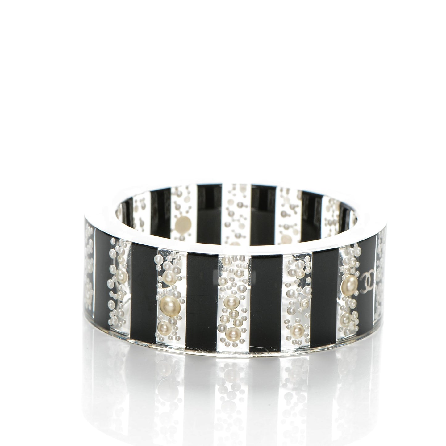 Resin Pearl Striped CC Cuff Bangle Black