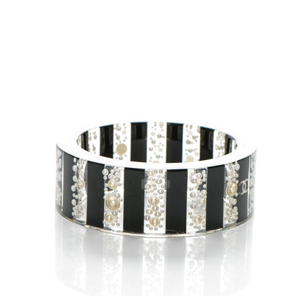 Chanel Resin Pearl Striped CC Cuff Bangle Black 4 of 4