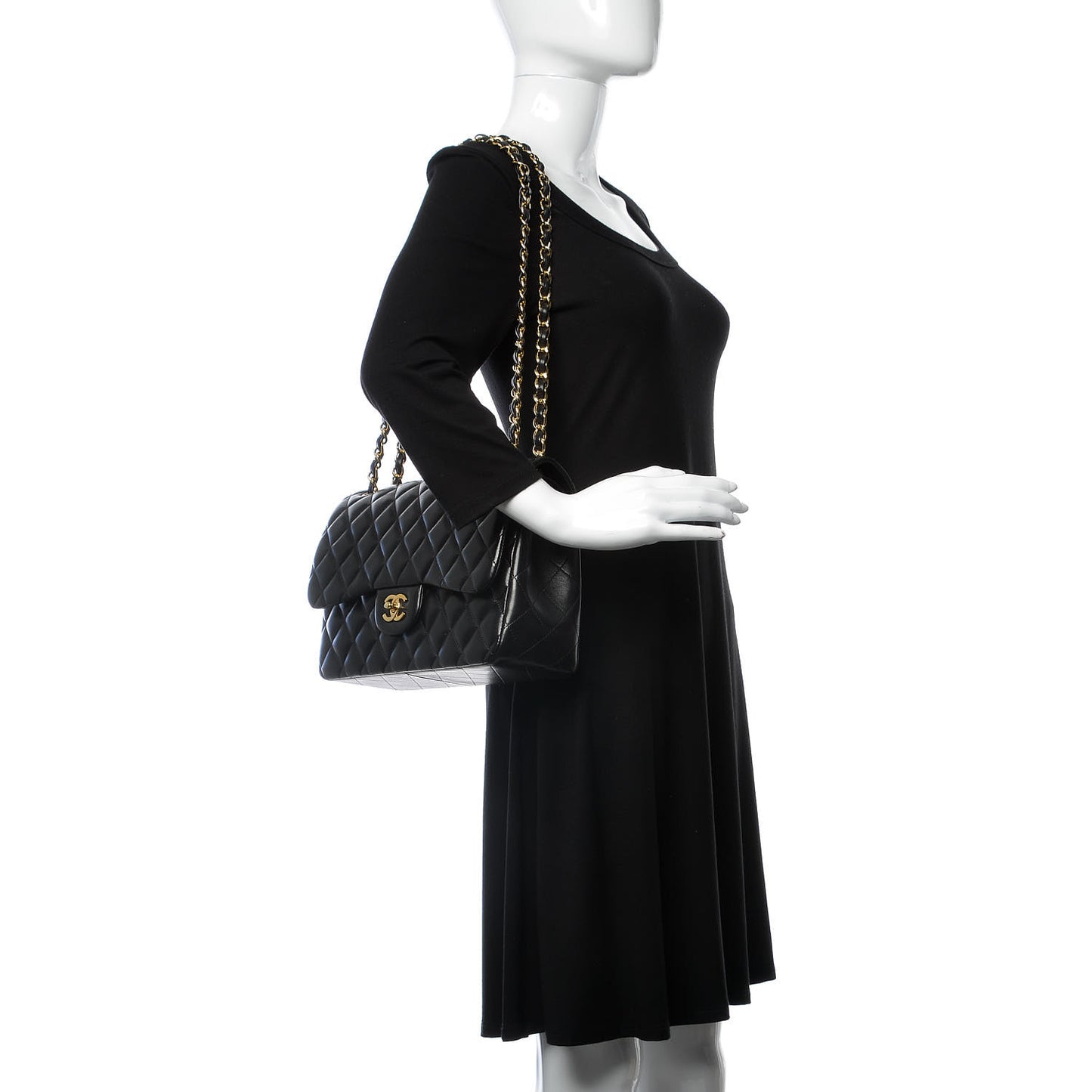 Lambskin Quilted Jumbo Double Flap Black