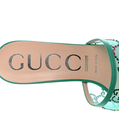 Gucci Tela Retino Nappa Crystal GG Monogram Square G 95mm Slide Sandals 39 Turquoise 6 of 11