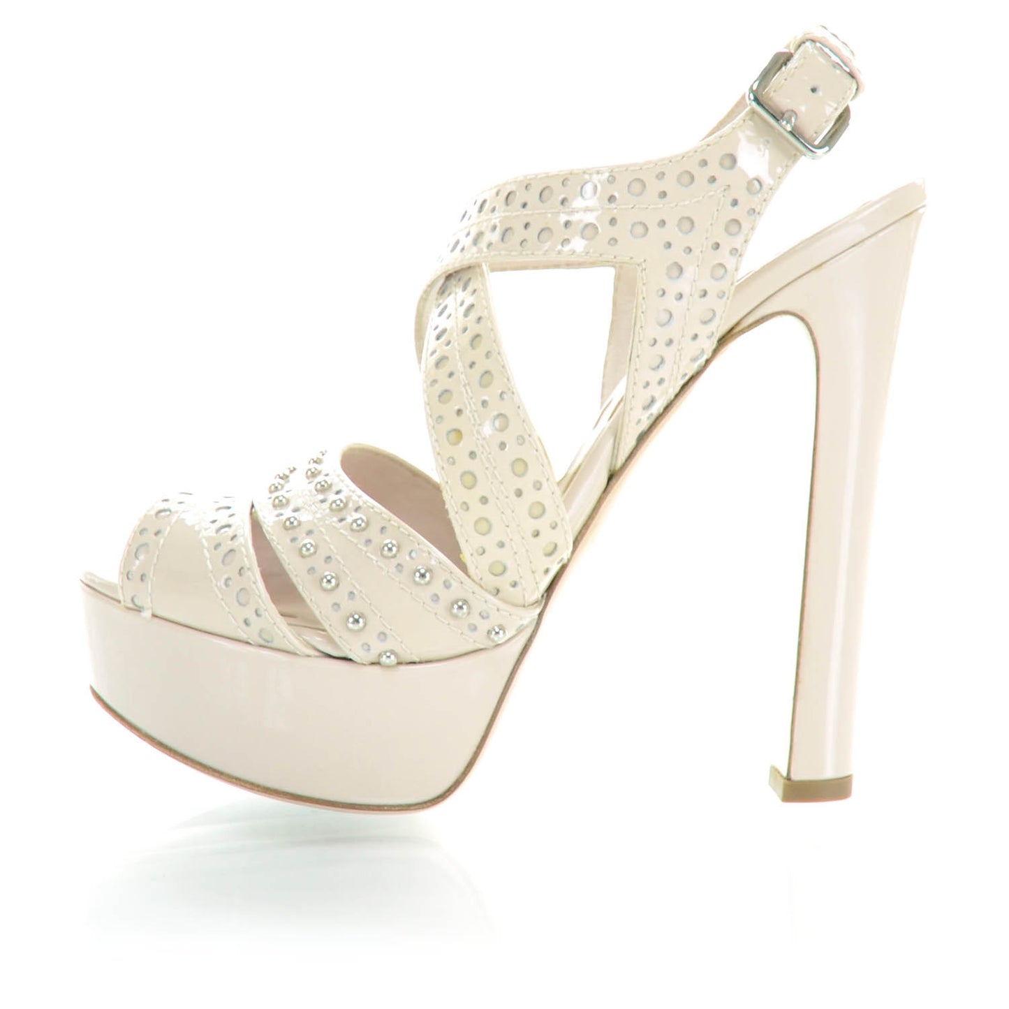 Patent Studded Platform Sandals 38 Rose