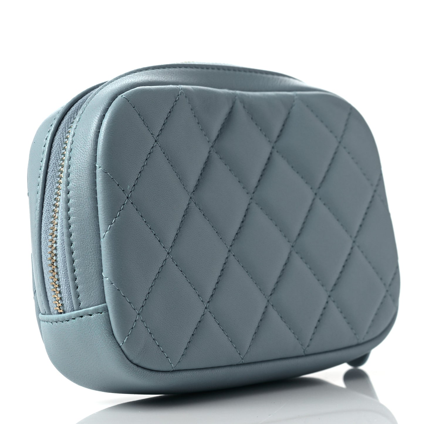 Lambskin Quilted Small Curvy Pouch Cosmetic Case Light Blue