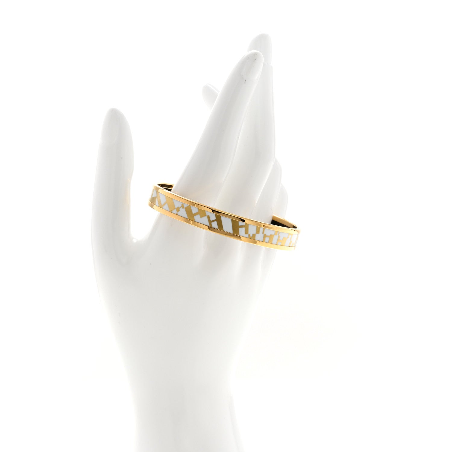 Hermes Printed Enamel Narrow lOP'H Bracelet 65 Orfevre Jaune White 2 of 6