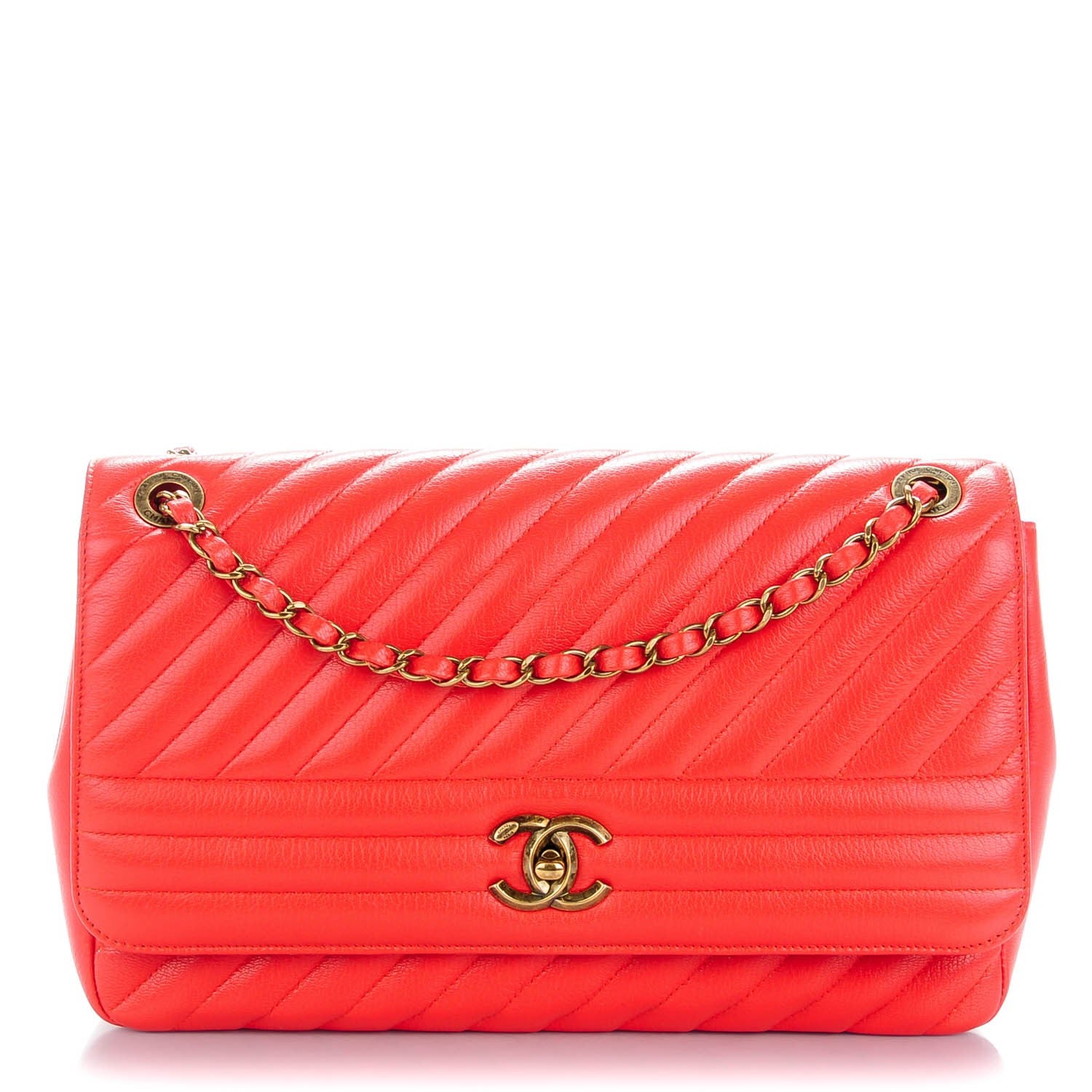 Chanel Shiny Goatskin Diagonal Quilted Medium Flap Red 1 of 8