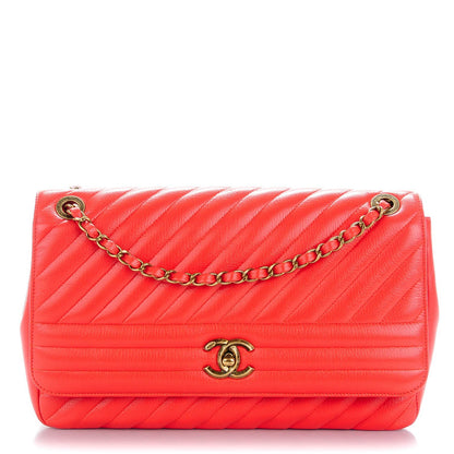 Chanel Shiny Goatskin Diagonal Quilted Medium Flap Red 1 of 8