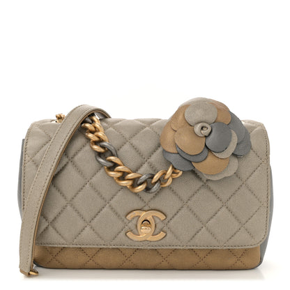 Chanel Metallic Lambskin Quilted Camellia Flower Flap Pale Gold Silver Dark Gold 1 of 12