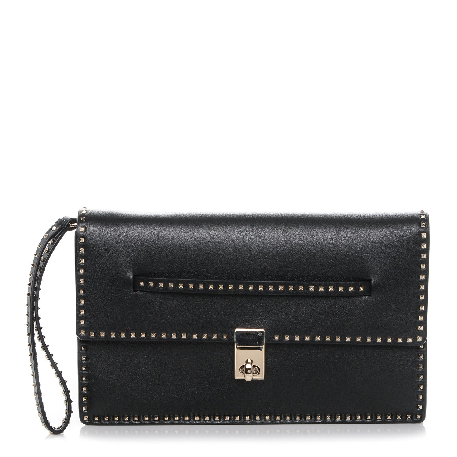Valentino Garavani Calfskin Rockstud Turn Lock Flap Clutch Black 1 of 6
