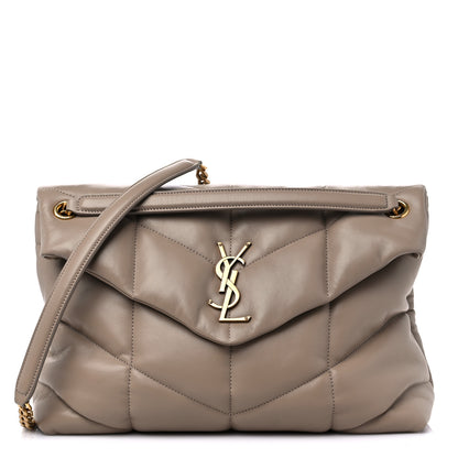 Saint Laurent Lambskin Quilted Medium Loulou Puffer Monogram Chain Satchel Dusty Grey 1 of 10