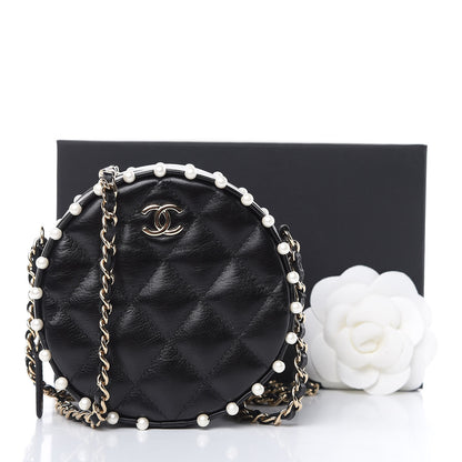 Chanel Calfskin Quilted Pearl Round Clutch With Chain Black 10 of 10